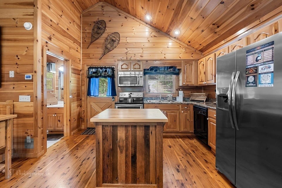 Hardwood, Indoors, Stained Wood, Refrigerator, Kitchen