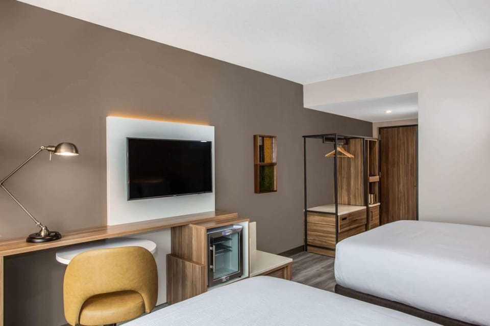 Unwind after exploring with streaming TV and a comfy desk.