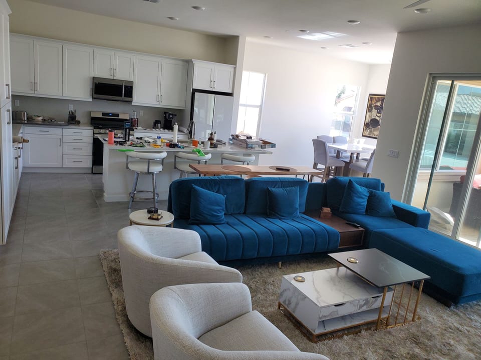 living room, kitchen and dining 