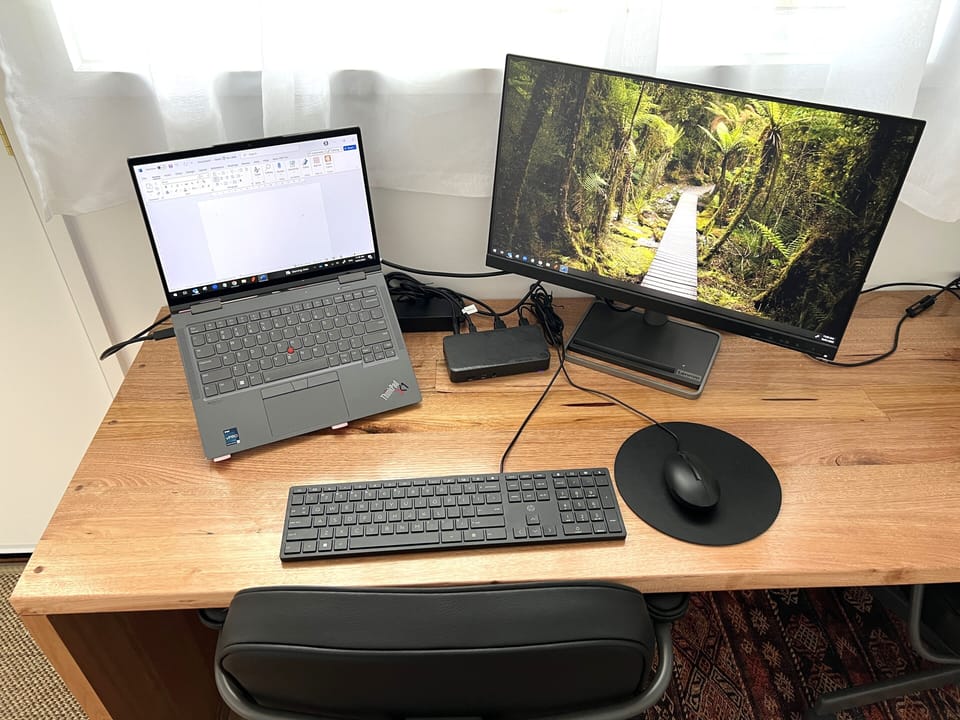 Fully-equipped office with dock, screen and high-speed WiFi. BYO laptop.