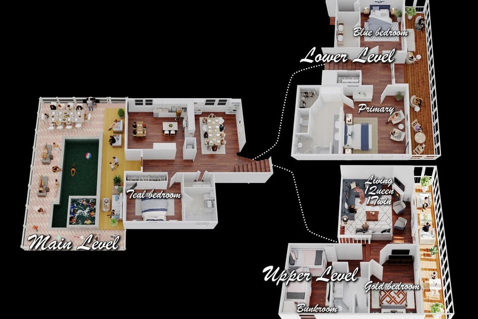 Artistic depiction of the floor plan showing the flow of the house.