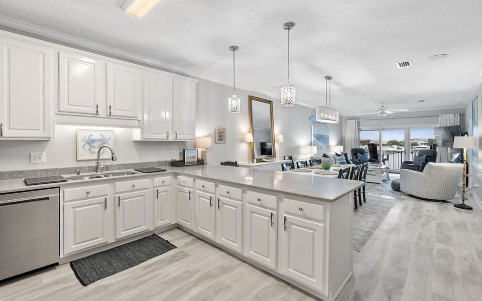 open floor plan and new flooring throughout