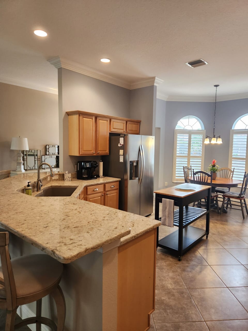 Plenty of cupboard space, with updated stainless steel appliances. 