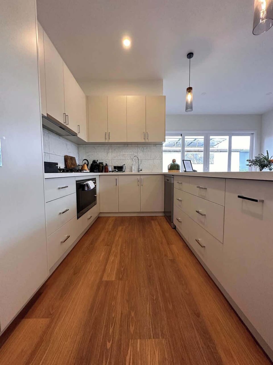 Fully equipped kitchen with dishwasher, oven, stove, microwave, toaster and large fridge.