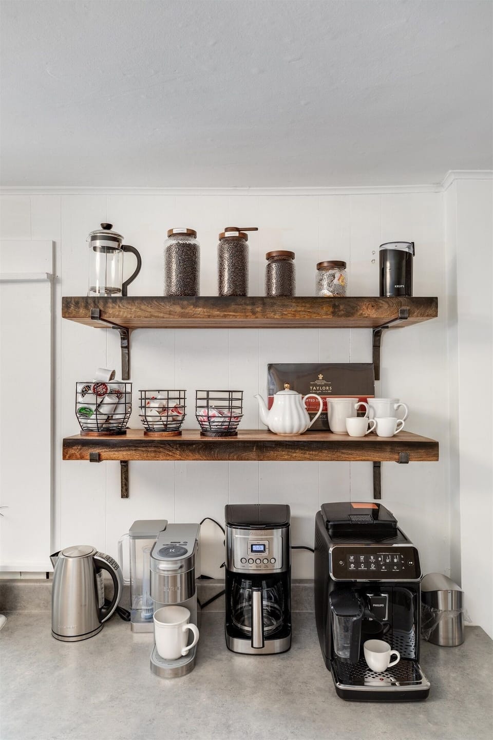 We have an assortment of hot beverages. Our Latte Go machine can make your favorite coffee drink. We provide beans, ground coffee as well as K cups and creamer in our Mega COFFEE BAR!