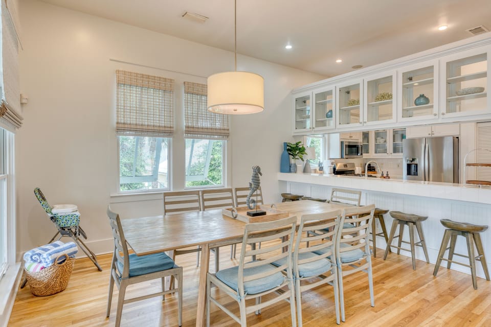Dining table with seating for 8.