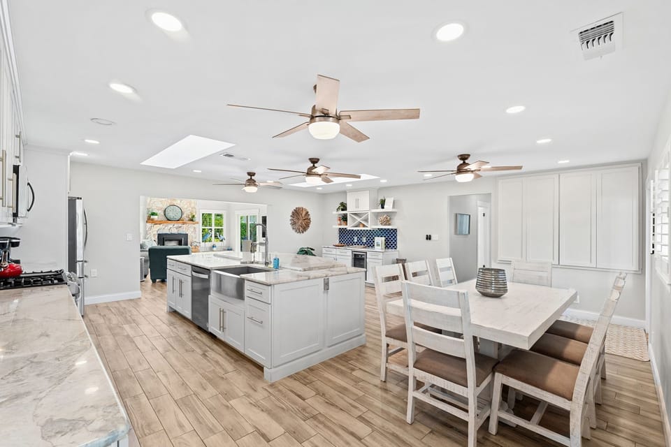 Spacious open area with ceiling fans