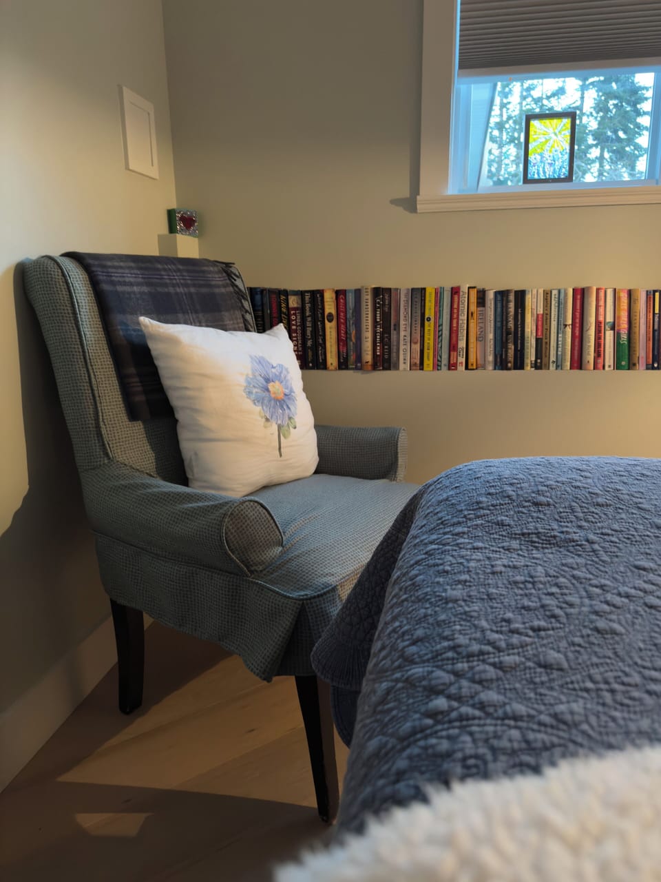 A cozy place to sit for reading and relaxation.