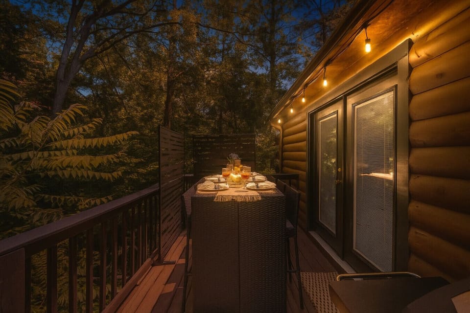 Outdoor dining surrounded by trees and nature