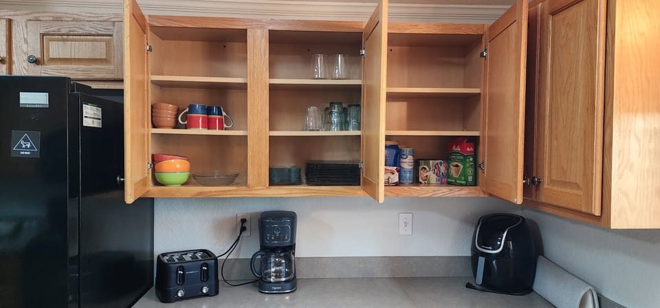 Kitchen has everything for a comfortable stay.