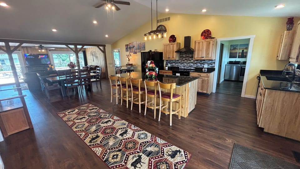 The view of the kitchen from the front door