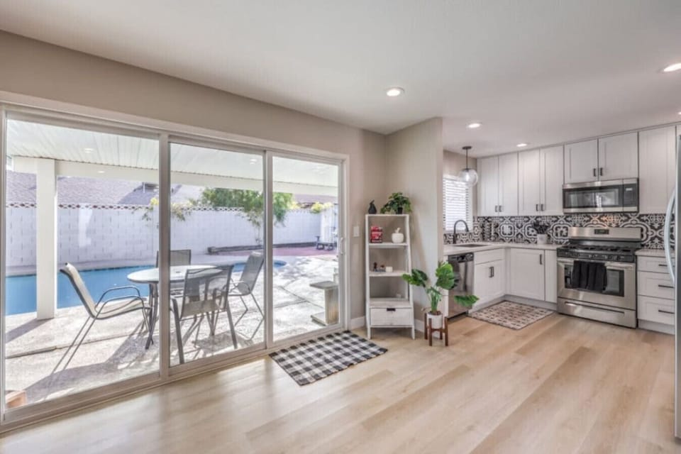 Kitchen with Pool View