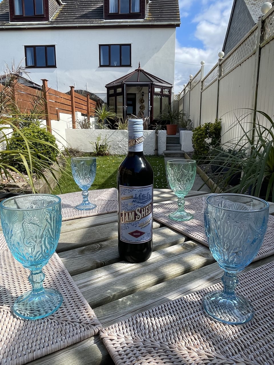Picnic table at the bottom of the rear garden