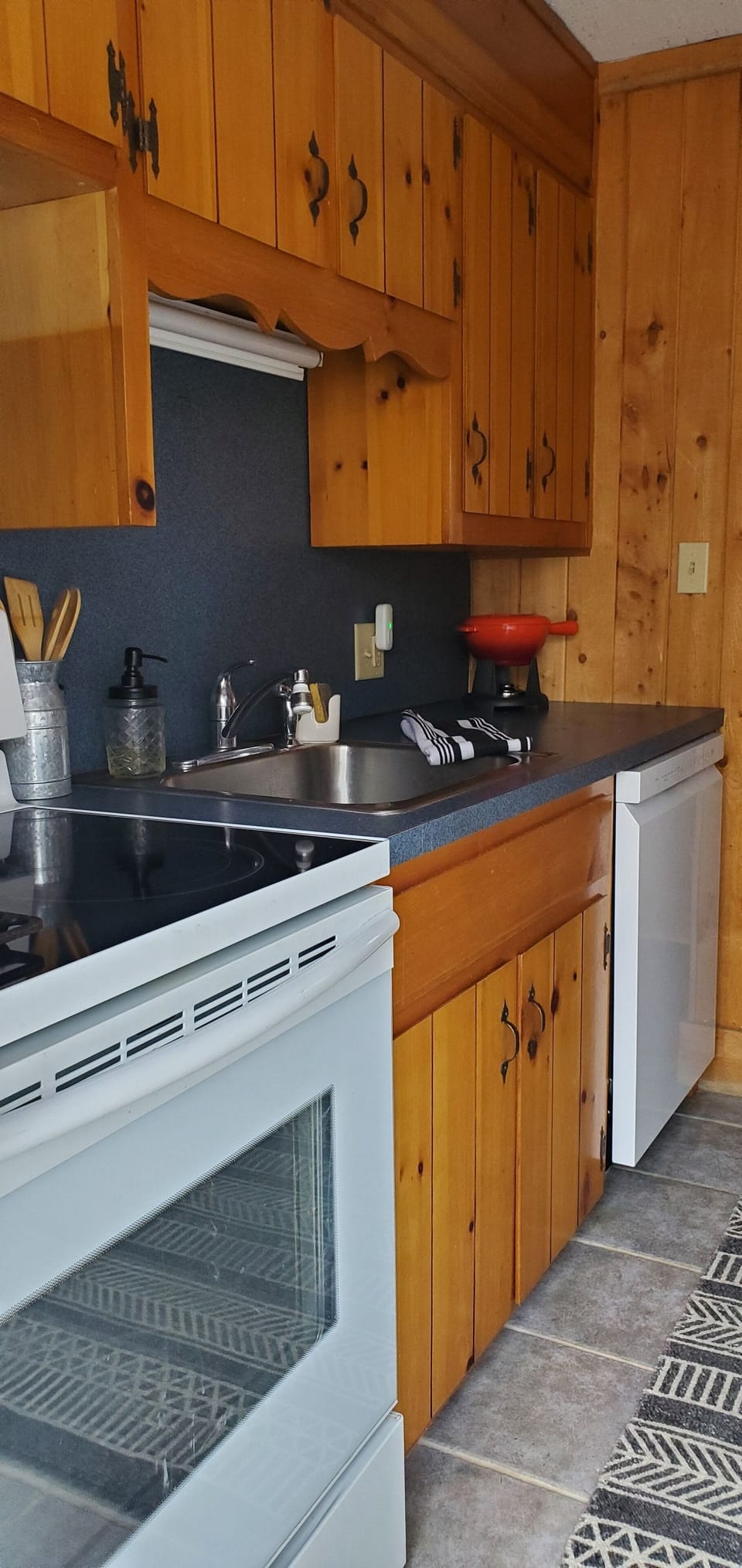Full size oven/stove and just enough counter space.