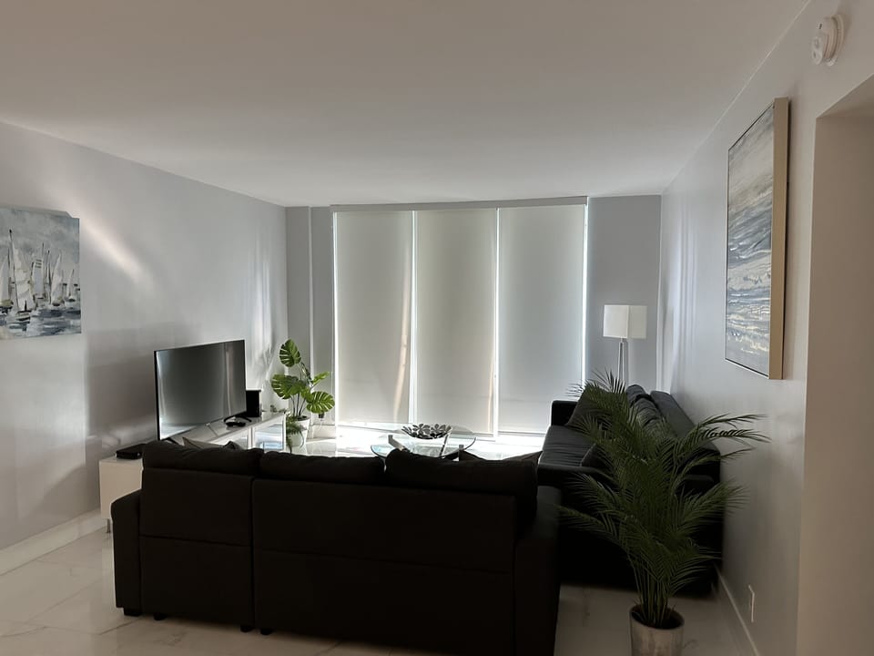 Living room with blackout shades