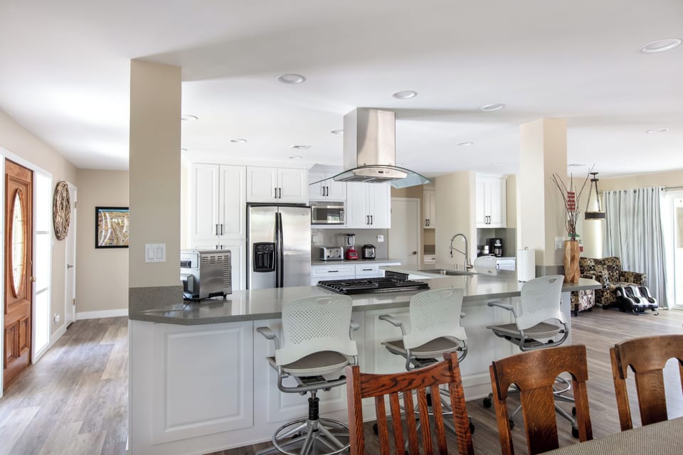 Spacious kitchen stocked with everything you might need and more.