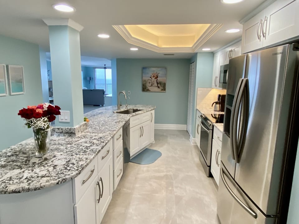Kitchen with stainless appliances.