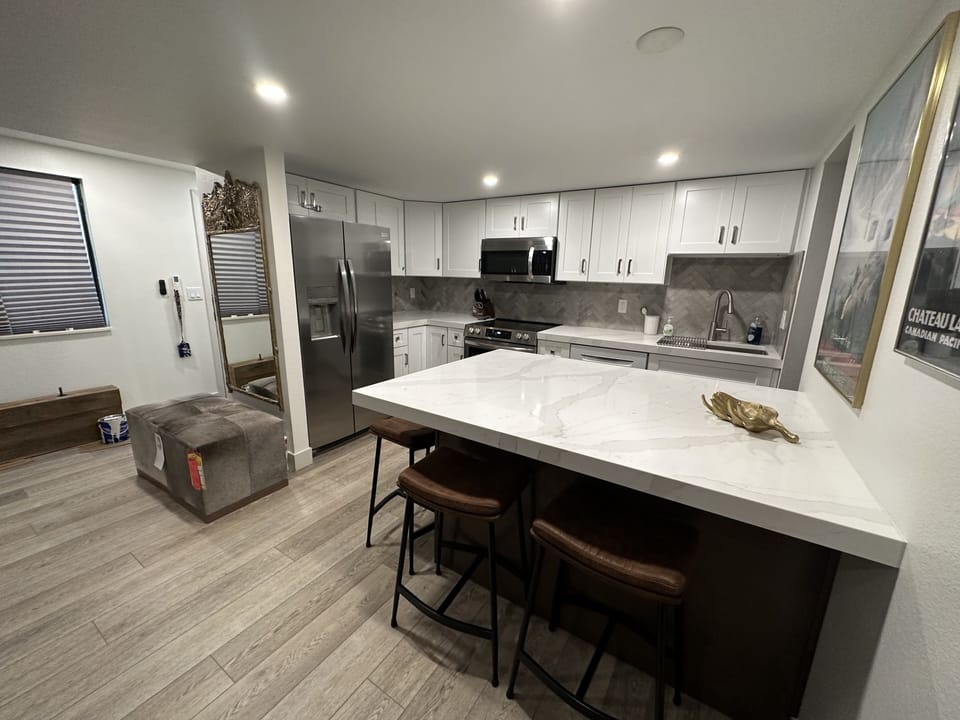 Large kitchen counter eating area