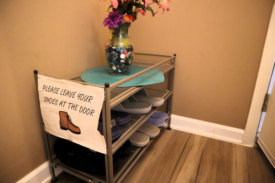 House shoes provided, no exterior shoes inside the house 