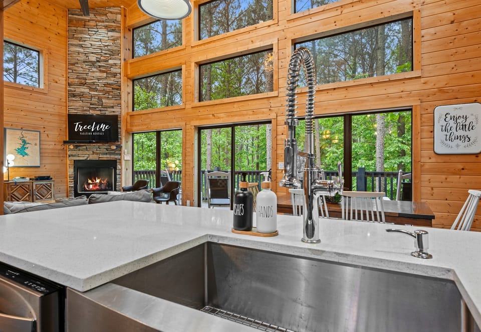 Positioned just right, the sink offers a peaceful view outside, turning even simple tasks into something more enjoyable.