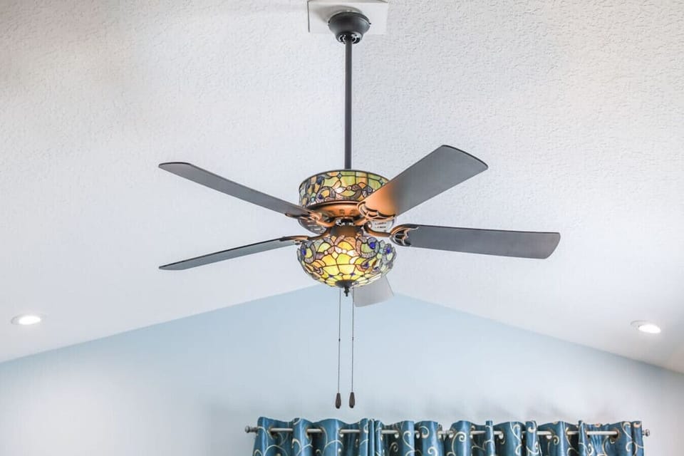 Close up of the stained glass  living room fan