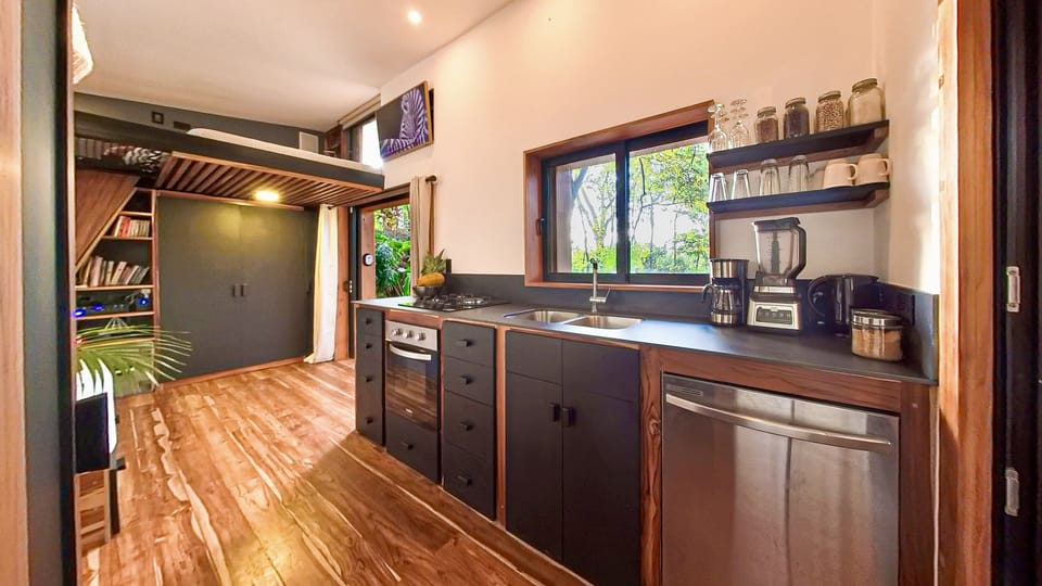 Kitchen with oven, gas stove, dishwasher, blender, coffee machine...
