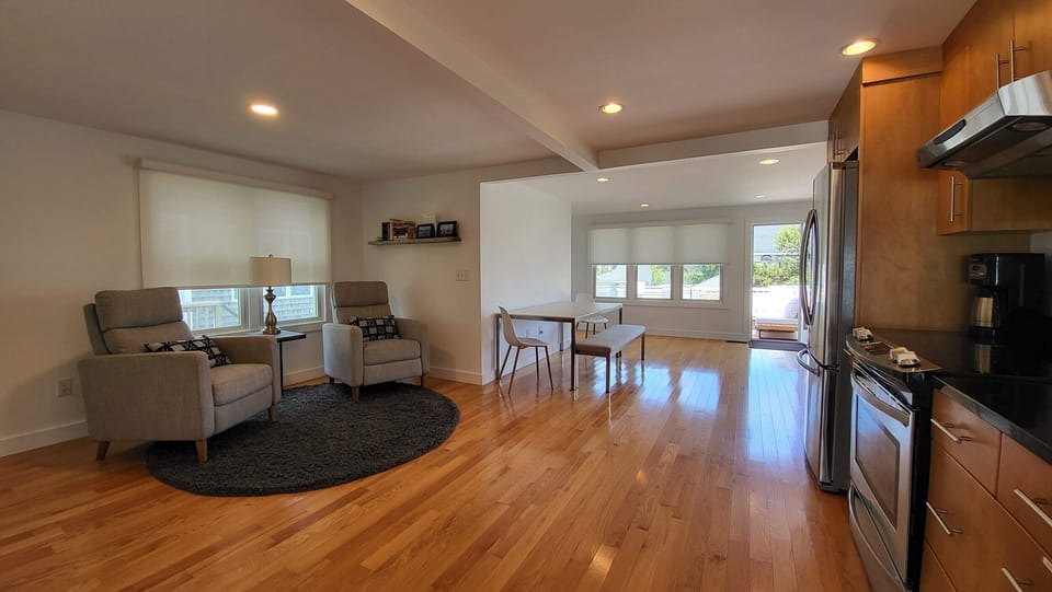 Open concept kitchen with seating