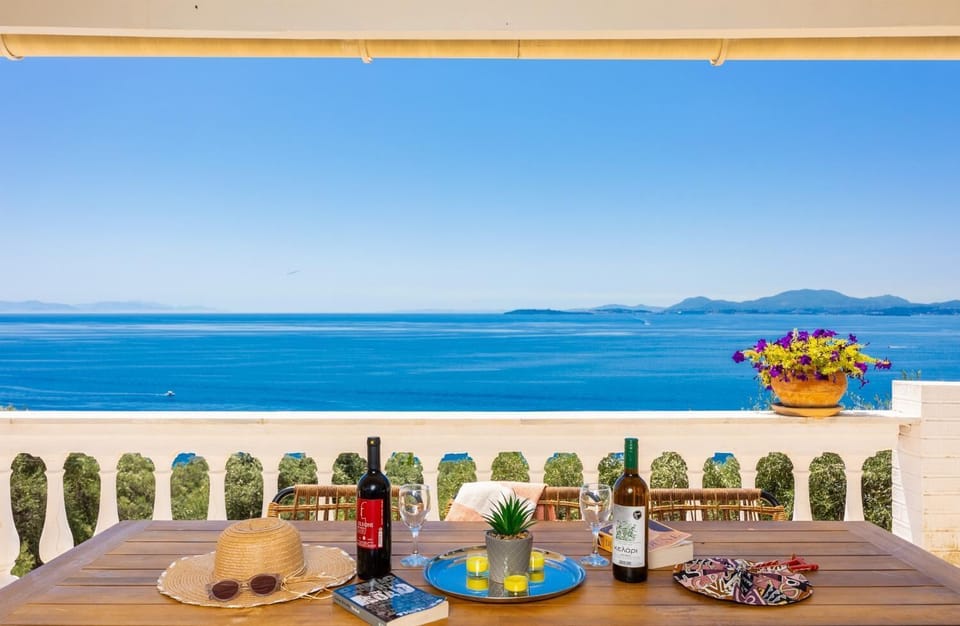Sheltered terrace area with panoramic sea views