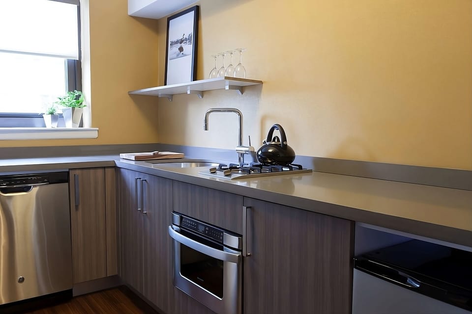 Cook with ease using stainless appliances and generous counter space.