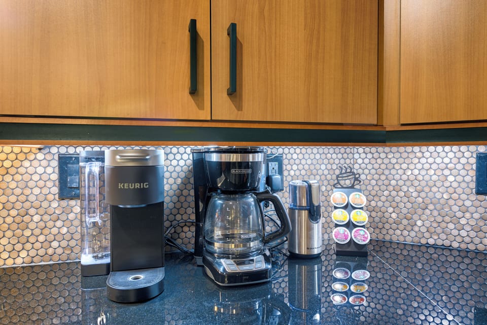 Keurig 2.0, coffee grinder and standard drip coffee maker. 