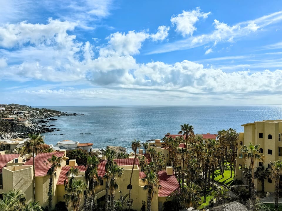The expansive ocean view from living room patio.