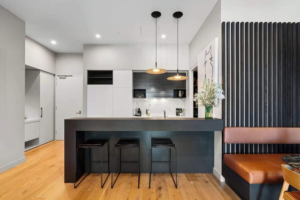 Plenty of space to entertain and relax, with the dining nook and bar dining inside