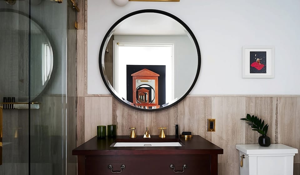 Pamper yourself at the elegant vanity with soft, flattering light.