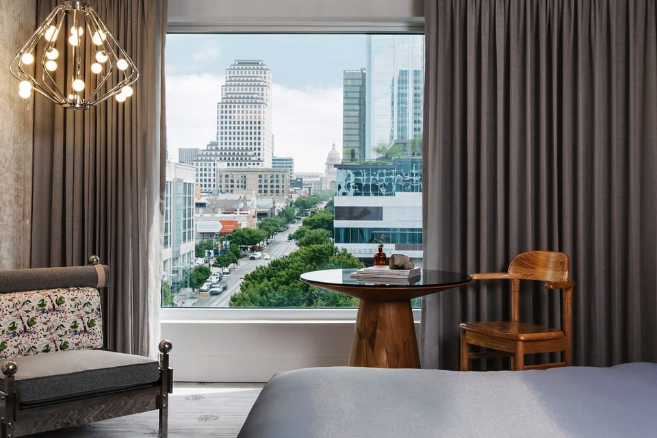 Plan your day at the window table overlooking downtown