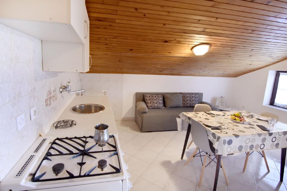 The kitchen and living area