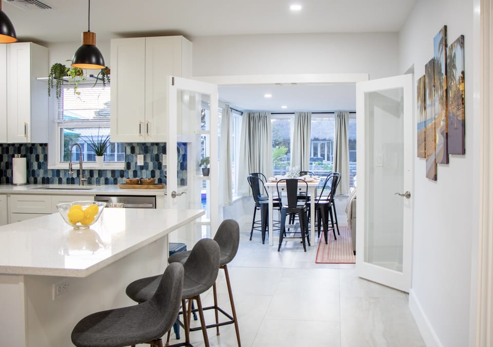 Kitchen counter island/ dinning table  at Florida room.