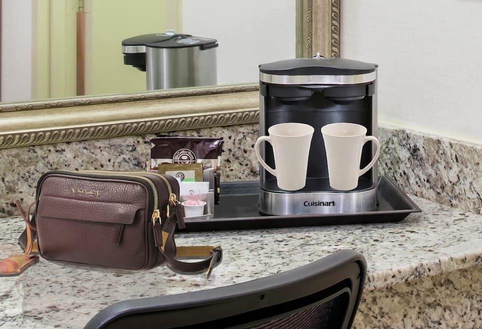 Sip fresh coffee anytime with an easy in-room brew setup.