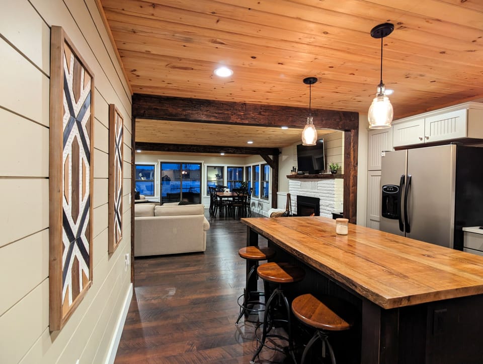 Large kitchen island with seating.