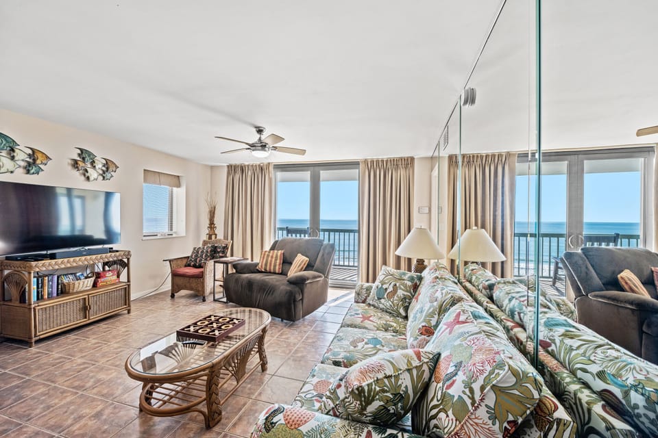 The ocean front living room is fabulous for movie night with the family.