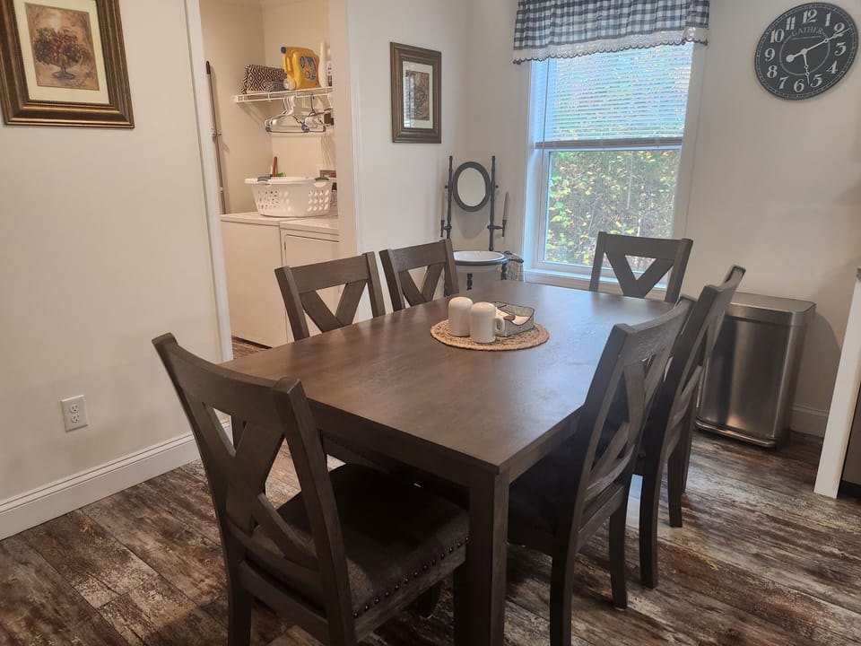 Dining area seats six.