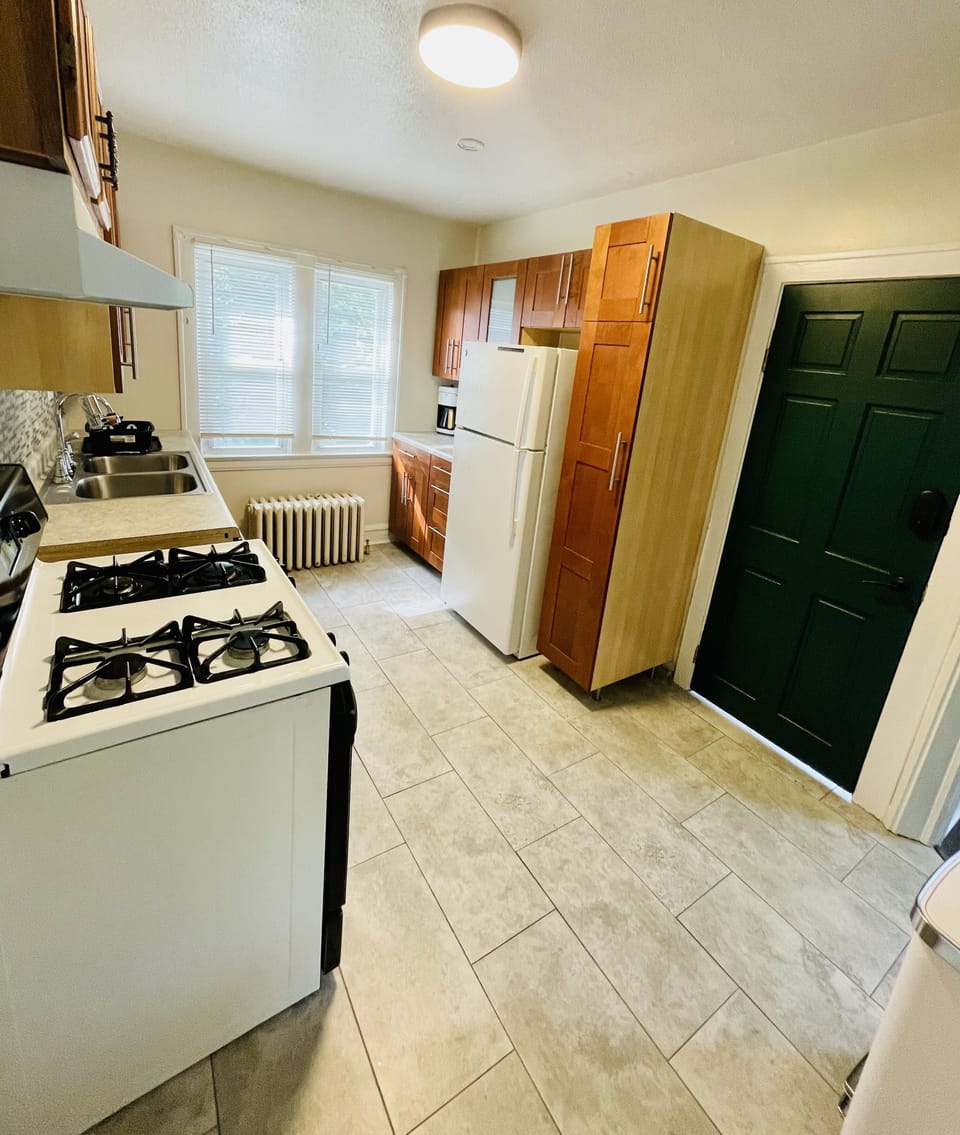 Fully stocked kitchen.