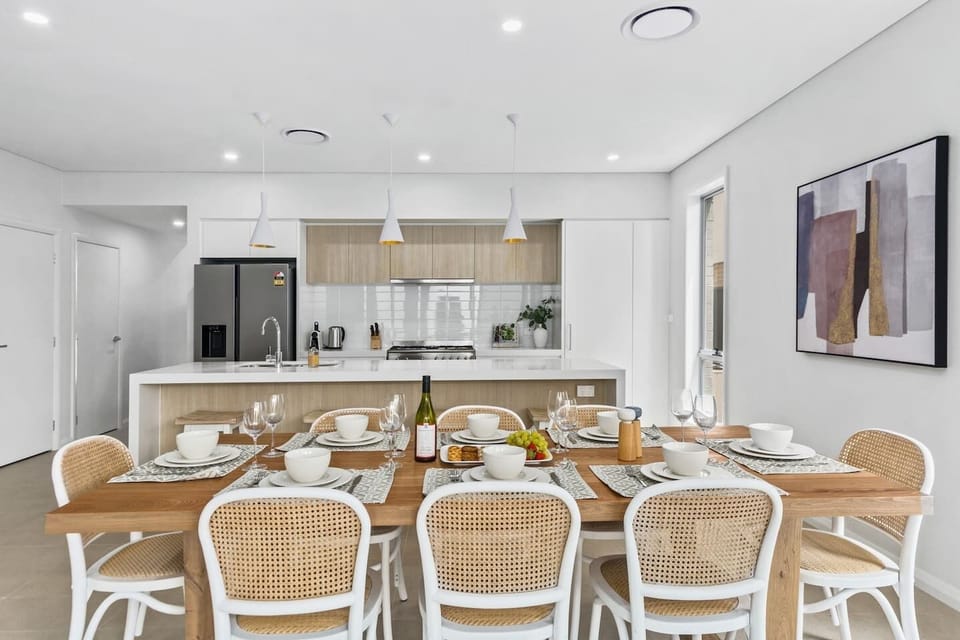 Gather around the large timber table for home-cooked meals or takeaway. 