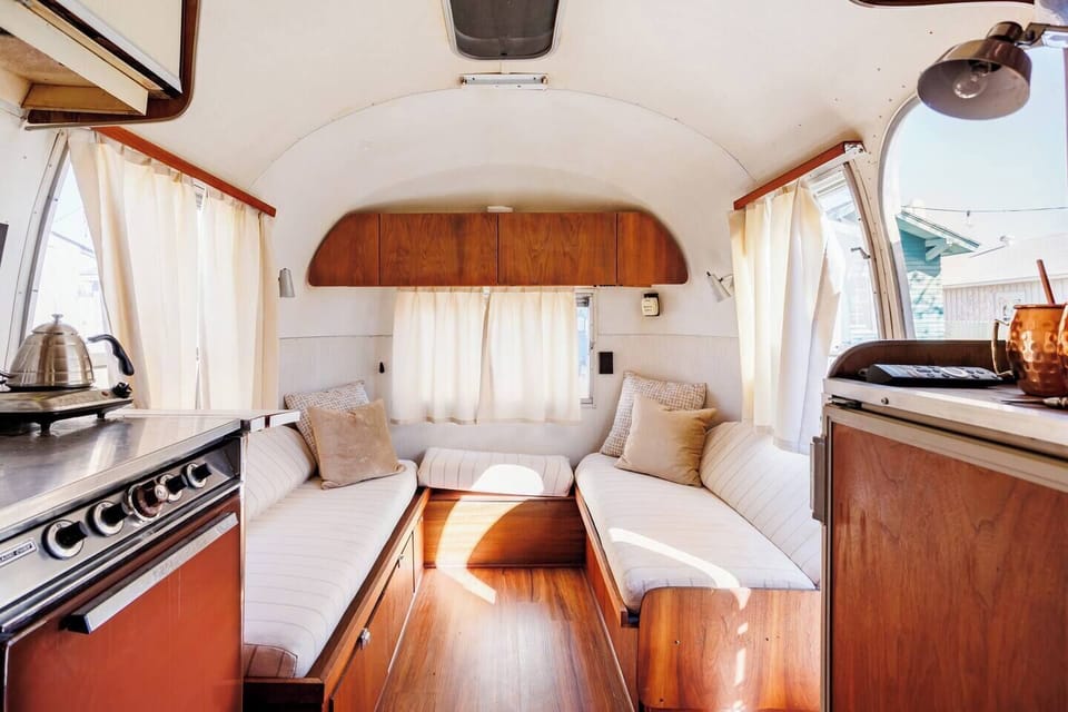 There are two additional twin beds in the 1966 Airstream. There is electricity and wifi, but no bathroom or running water. The Airstream is a bonus space we want to share with guests, but it’s not perfect and not technically a part of the listing.
