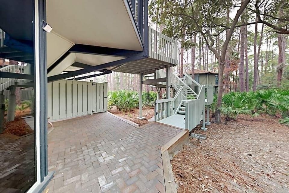 Patio with steps to the deck