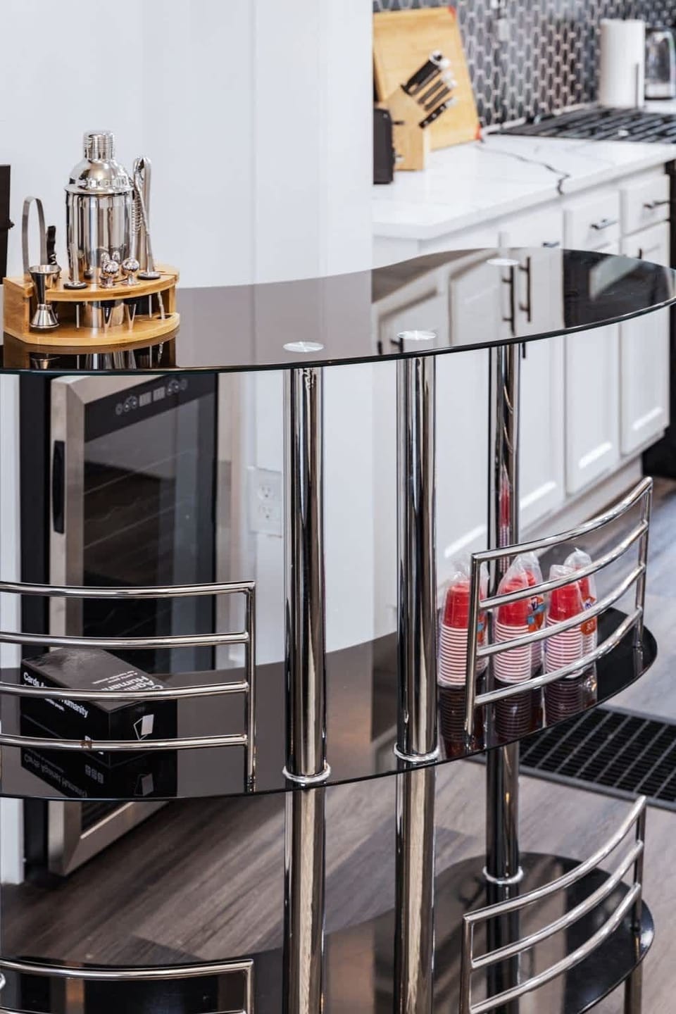 Grand wine bar and disposable cups.