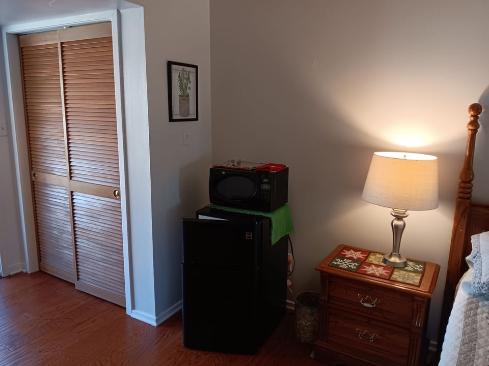 Refrigerator, Microwave and closet view