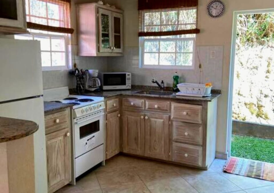 Full Kitchen with Backdoor leading to pool 