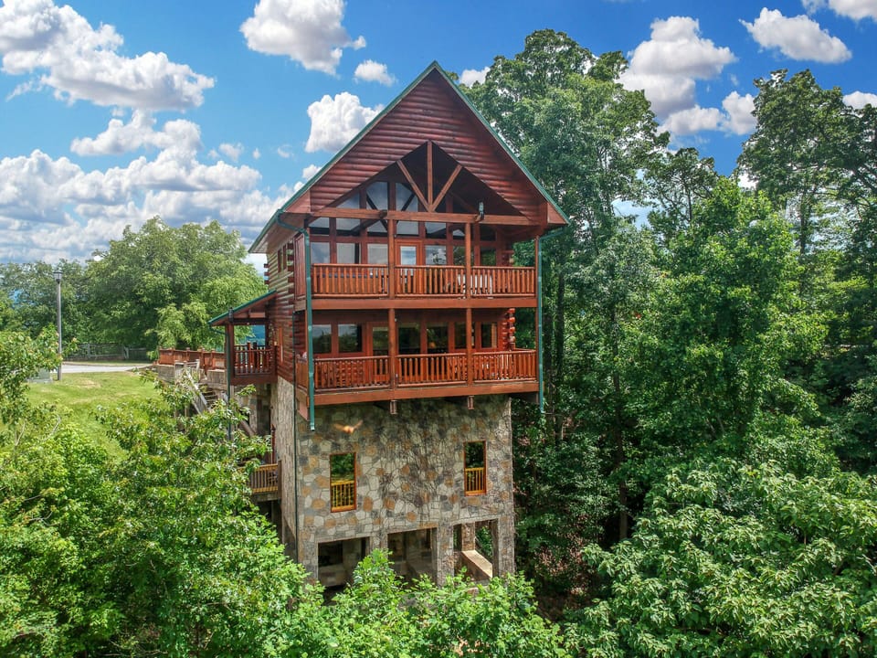 Back exterior view at Eagle's Sunrise, a 2 bedroom cabin rental located in Pigeon Forge