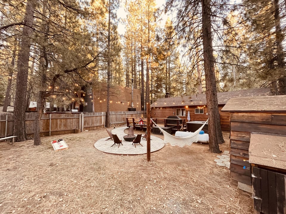 Large spacious backyard with corn hole to play