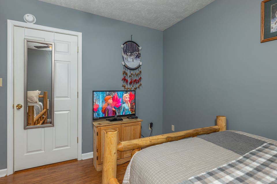 Full bed facing tv
